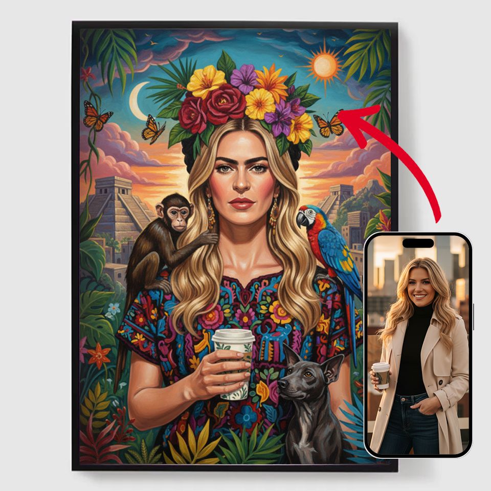 Personalised Posters – Floral Folk Art Portrait – AI Poster