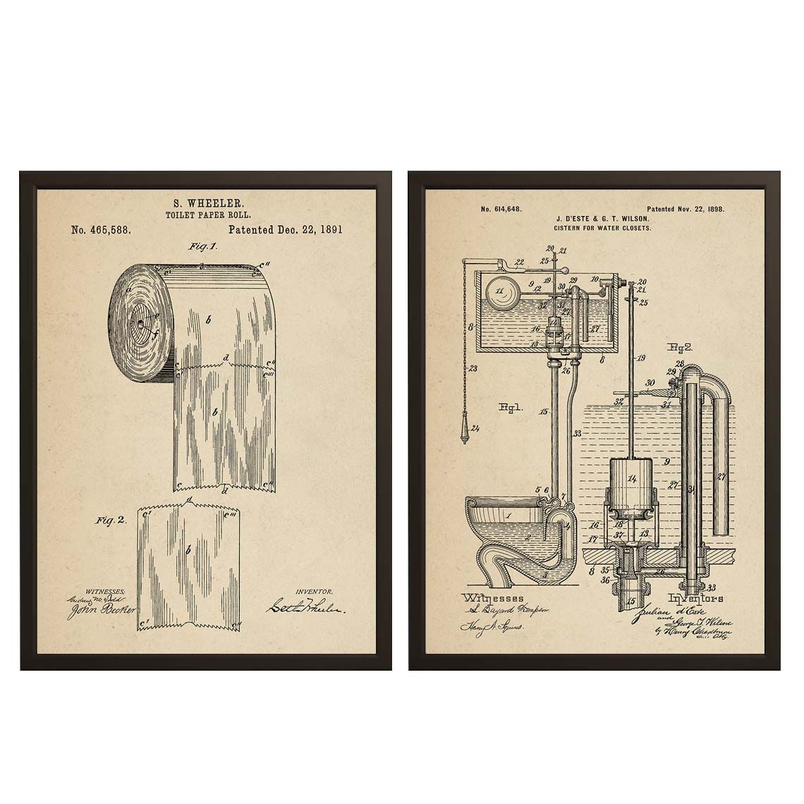 Patent Drawing Poster - Toilet Paper and Cistern / Set of 2