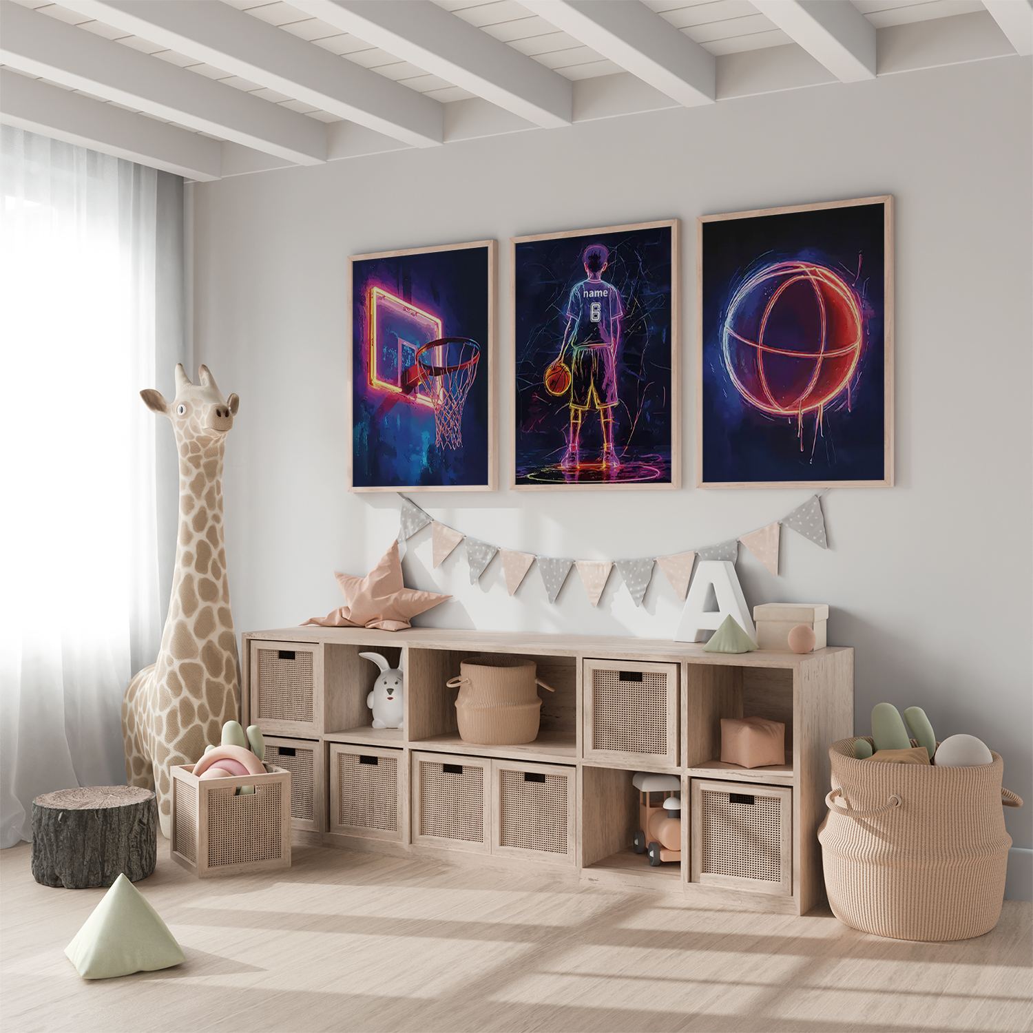 Poster - Neon Basketball Art / Set of 3