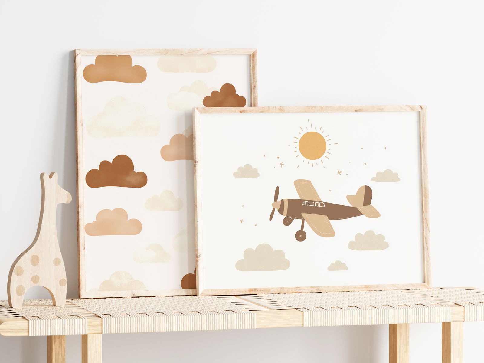 Poster - Vintage Plane and Clouds / Set of 2