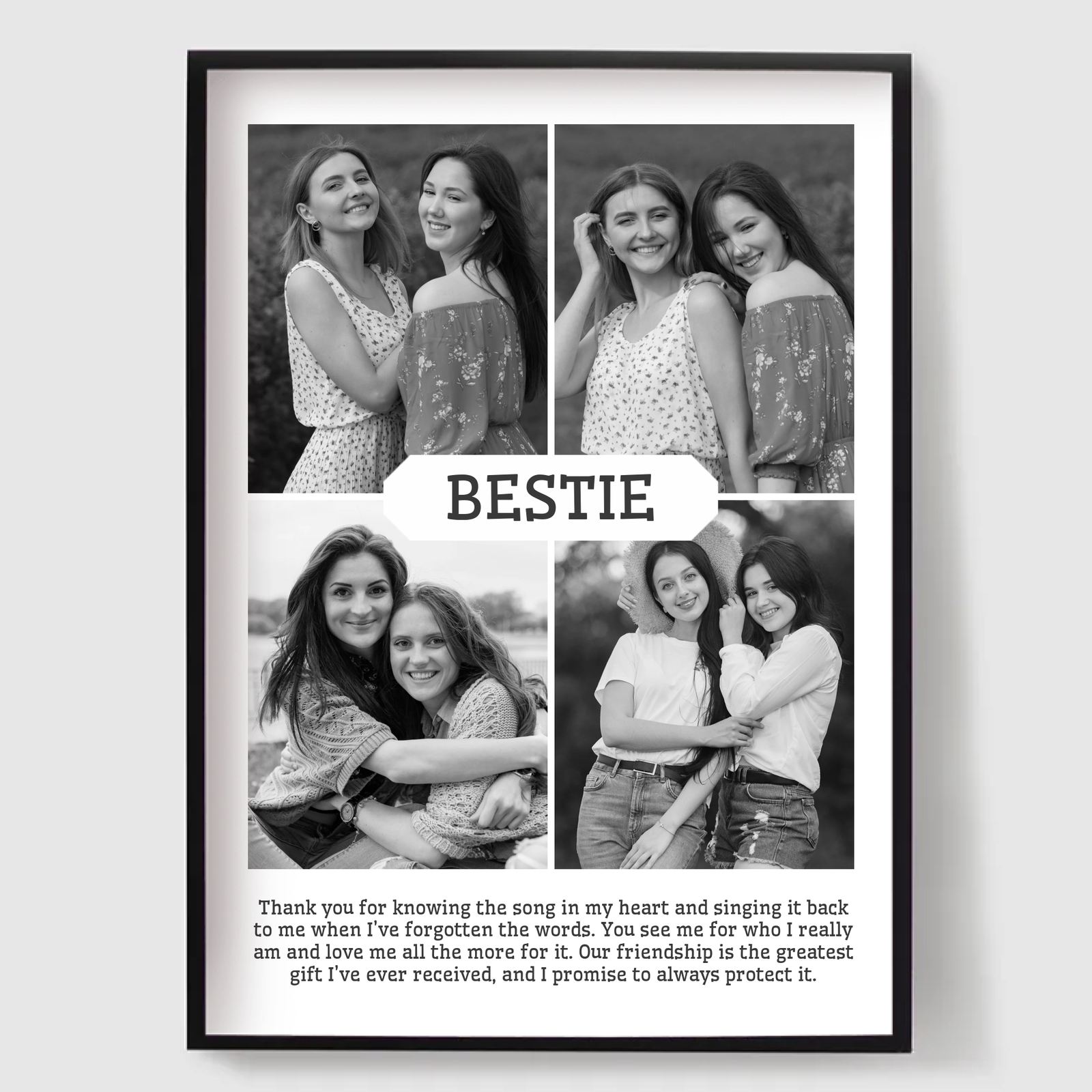 Personalised Poster - Bestie Black & White Photo Collage