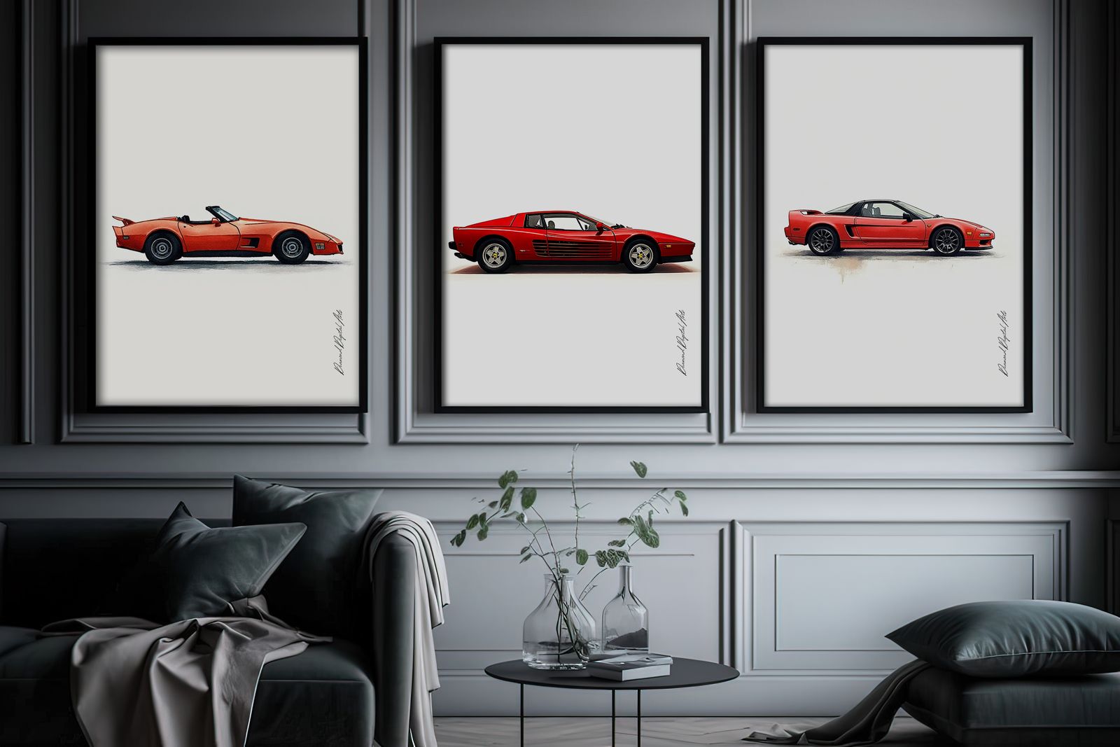 Poster - Red Sports Cars / Set of 3