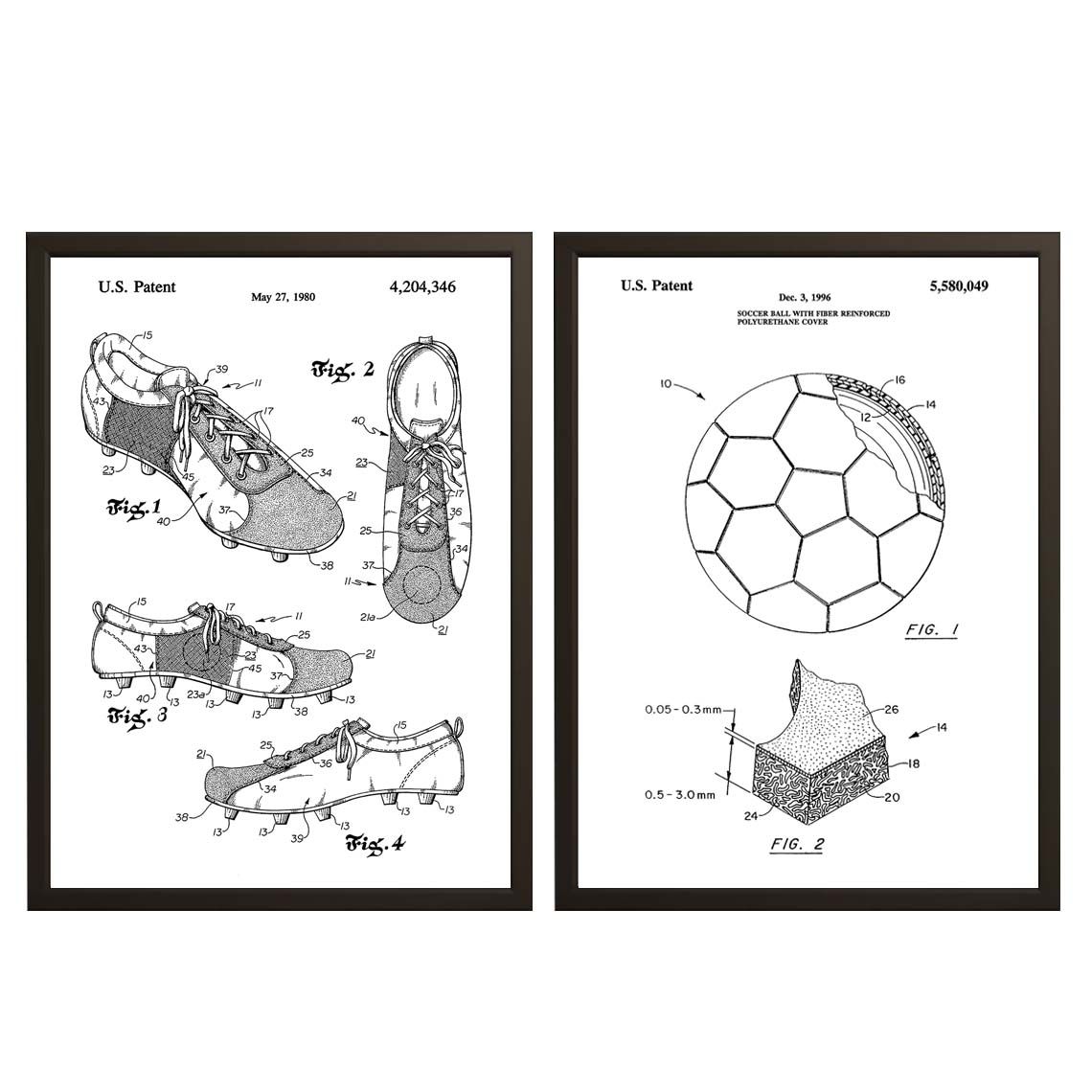 Patent Drawing Poster - Soccer and Shoe Inventions / Set of 2