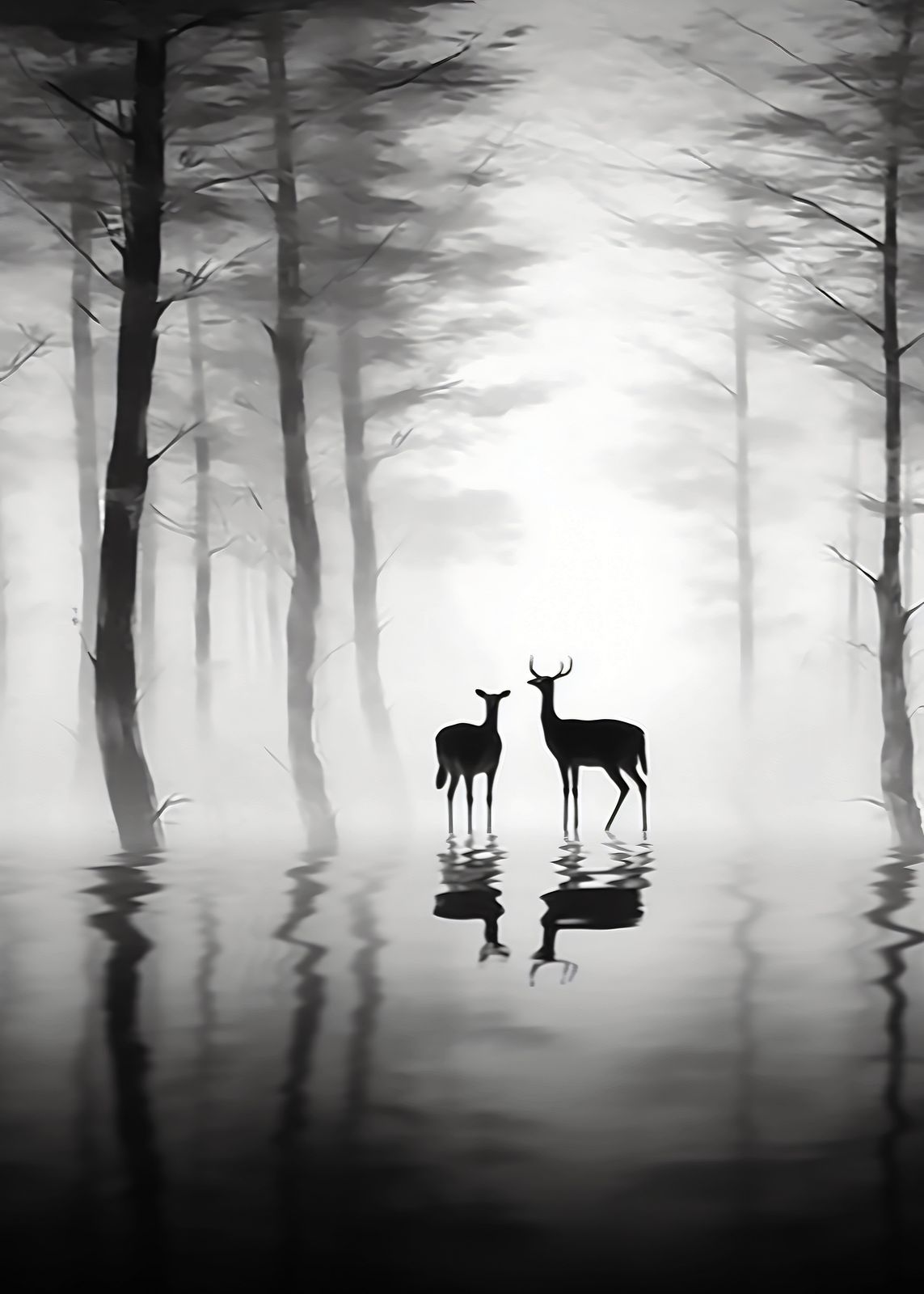 Poster - Forest Deer Reflection