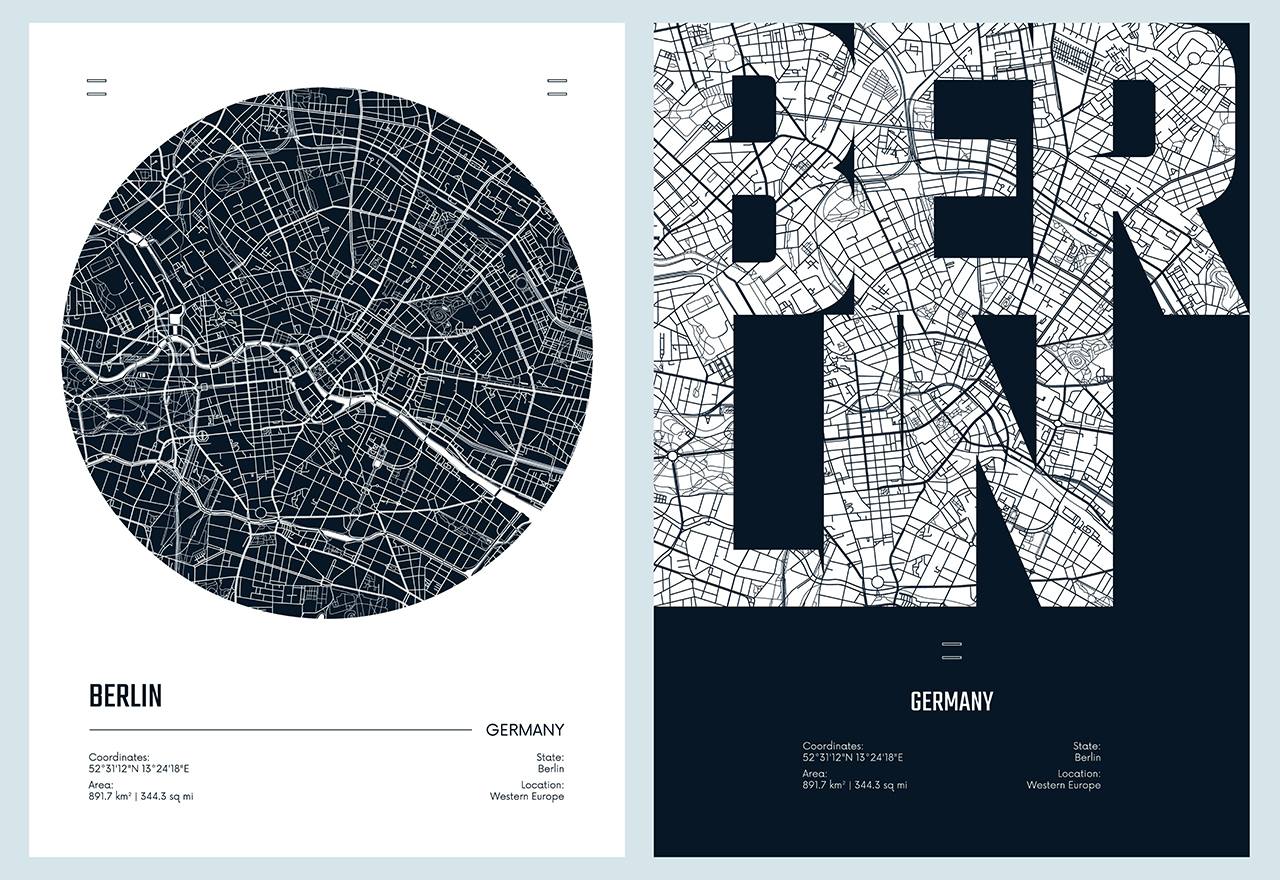 Poster - Berlin Map Art / Set of 2