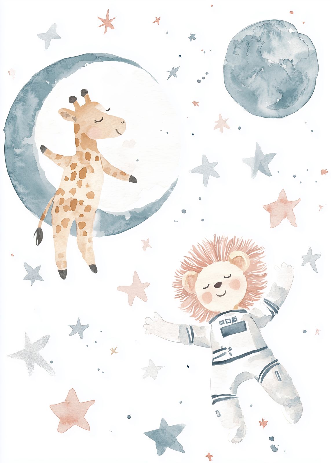 Poster - Giraffe and Lion Astronaut
