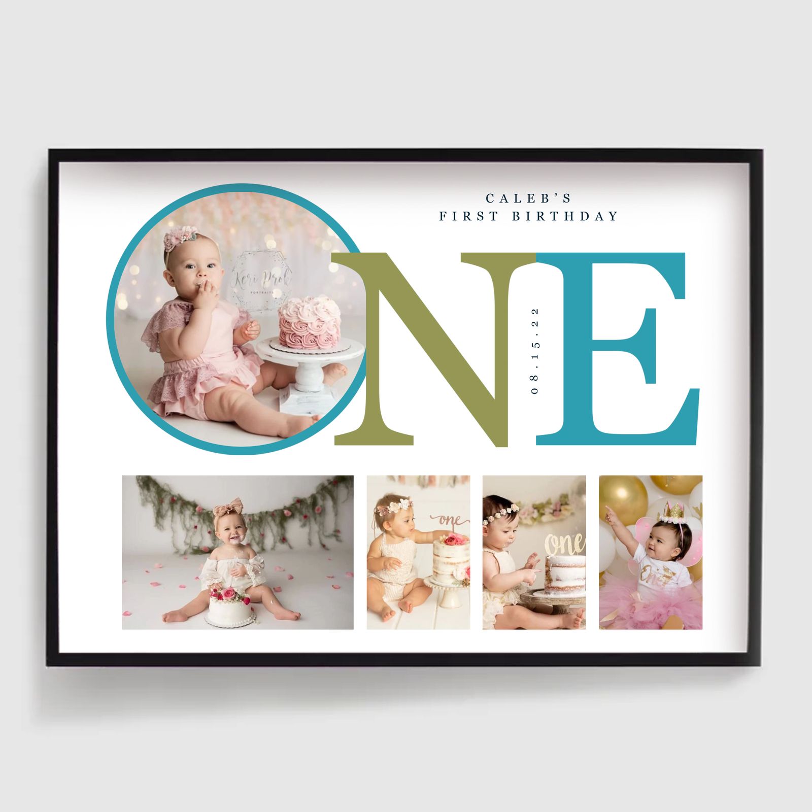 Personalised Poster -   First Birthday Collage - 5 Photos