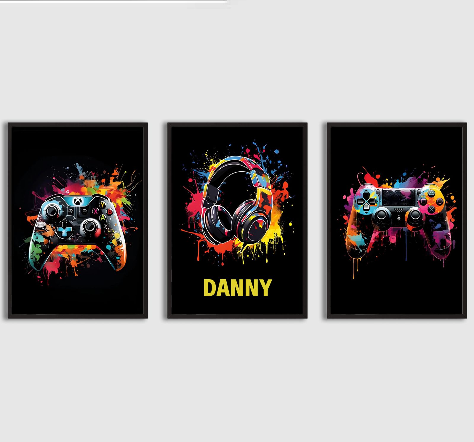 Personalised Poster - Neon Splash Gaming Poster - Set of 3