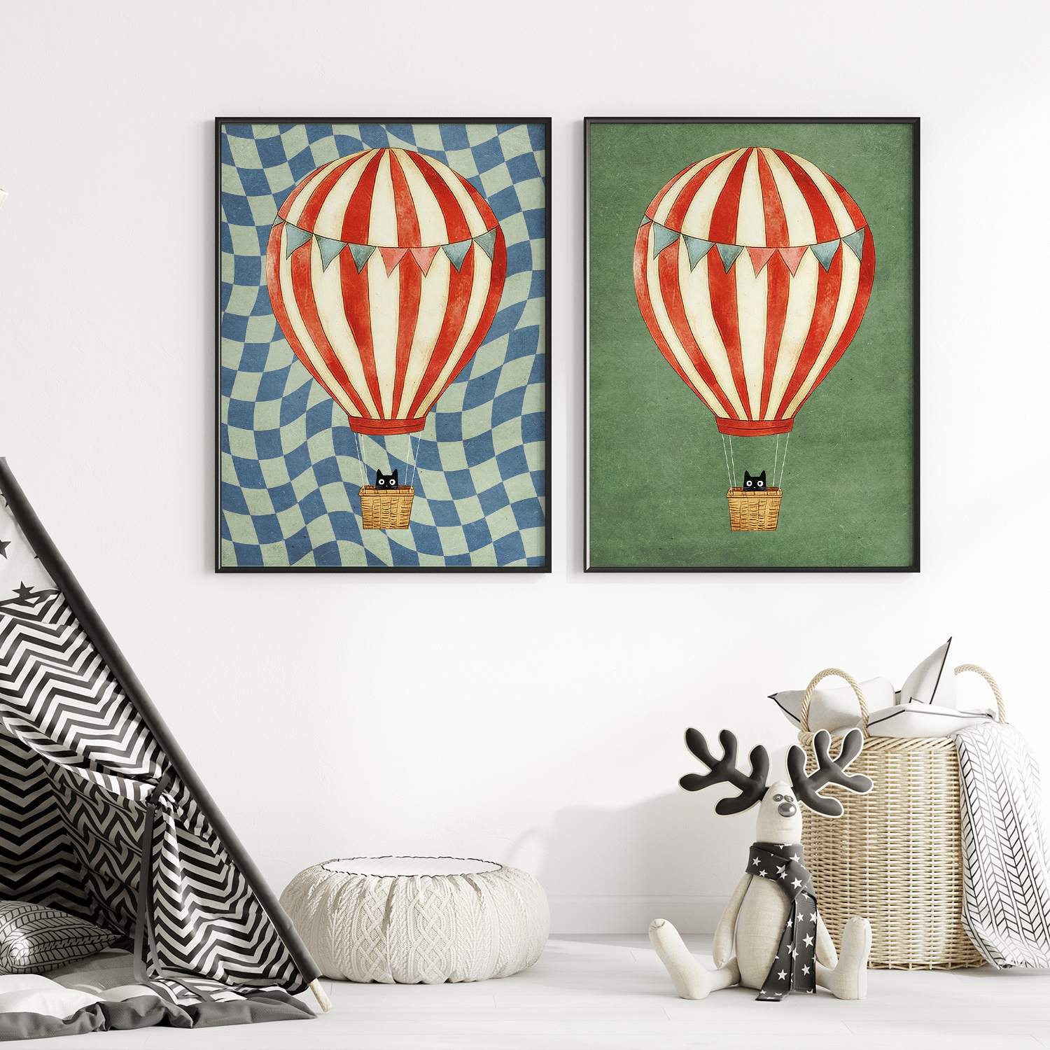 Poster - Hot Air Balloon Cat / Set of 2