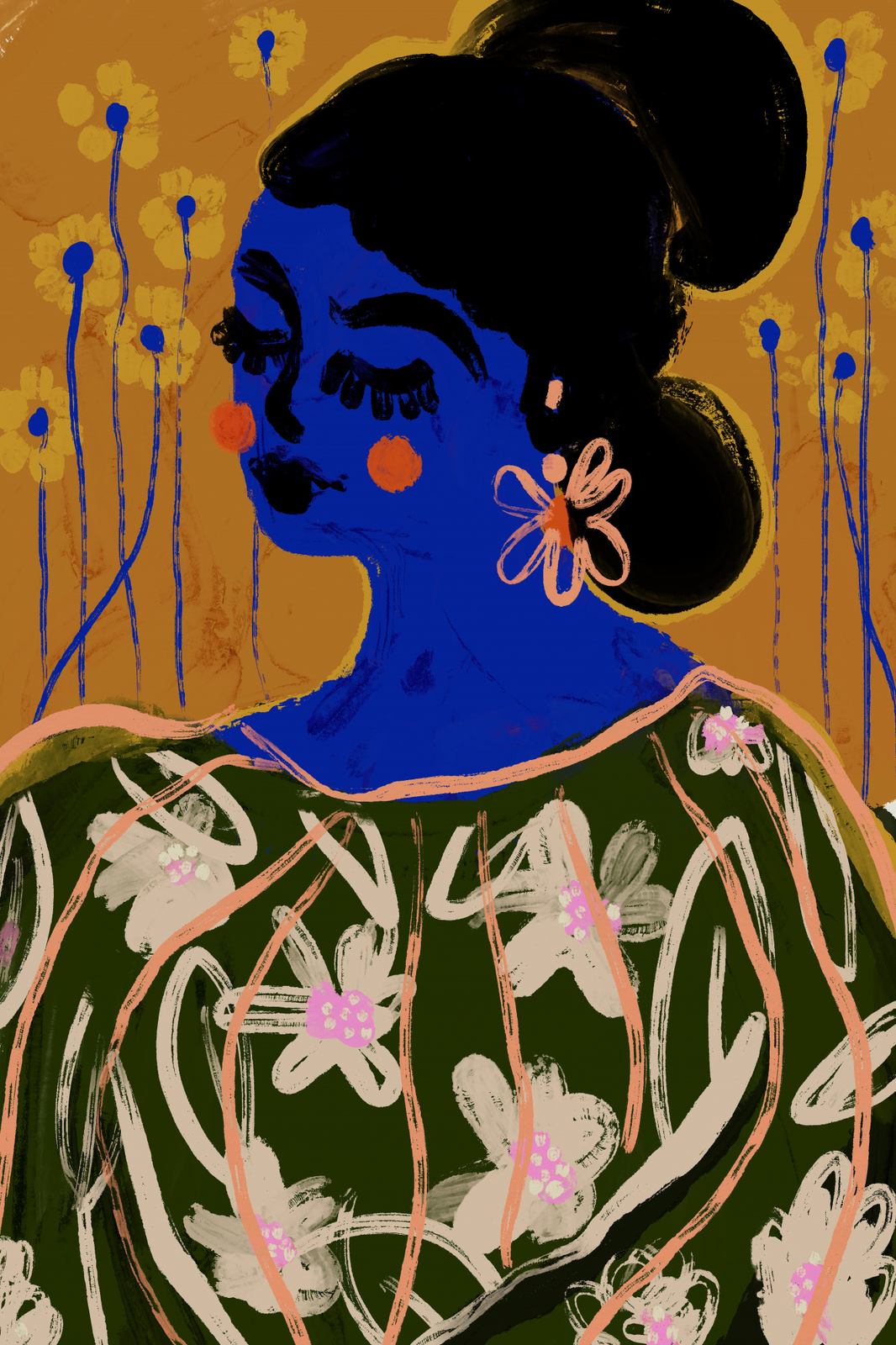 Poster - Blue Lady with Flowers
