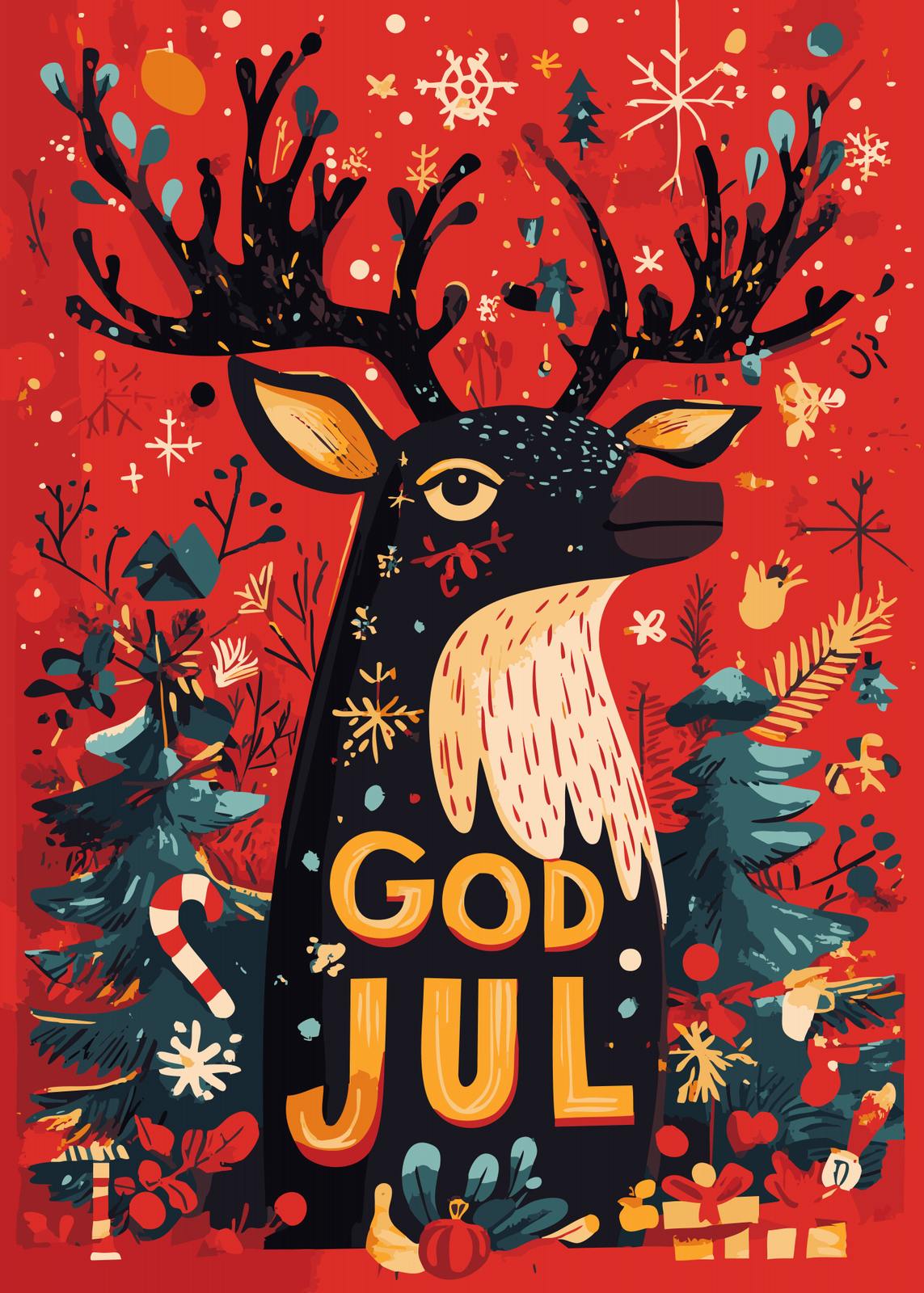 Poster - God Jul Reindeer