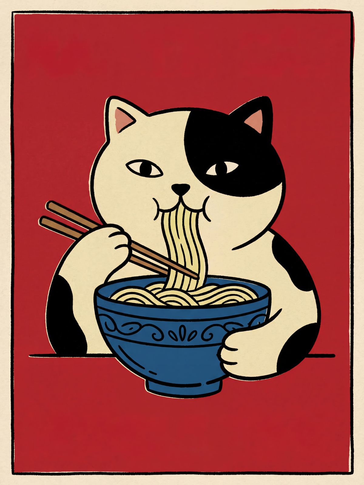 Poster - Cat Eating Noodles