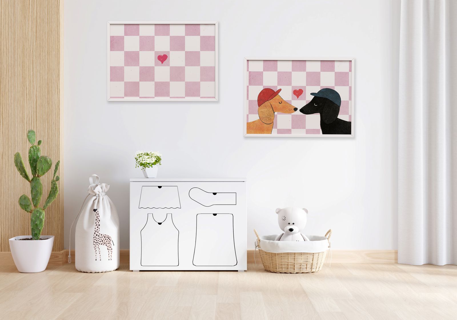 Poster - Pink Checkered Heart / Set of 2