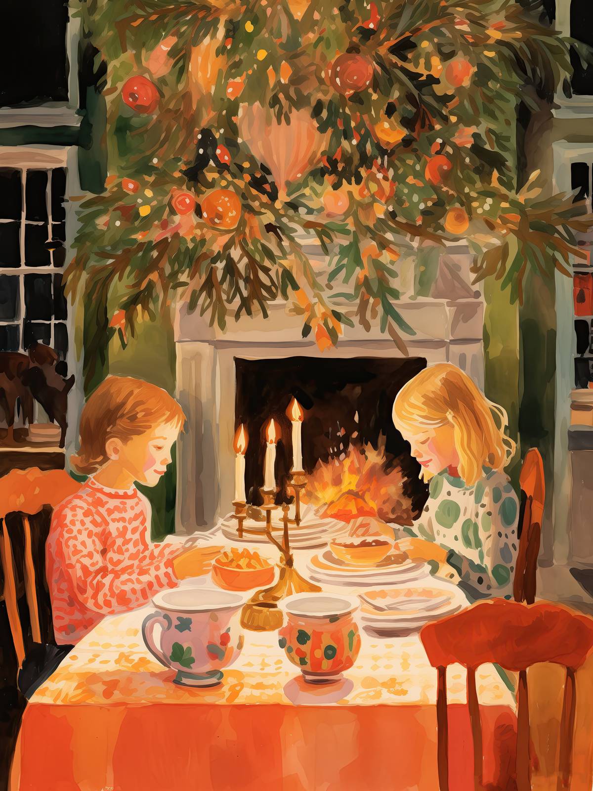 Poster - Cozy Fireplace Dinner