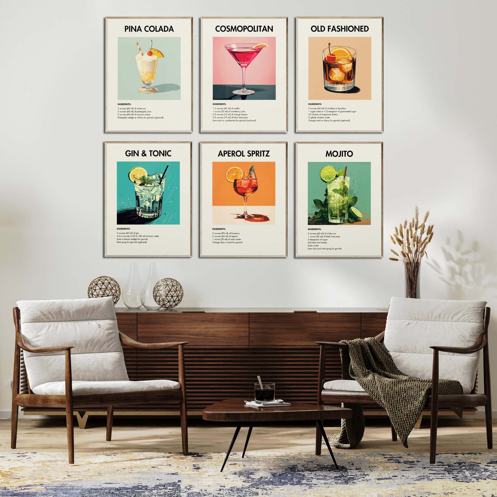 Cocktail Recipe Posters - set of 6