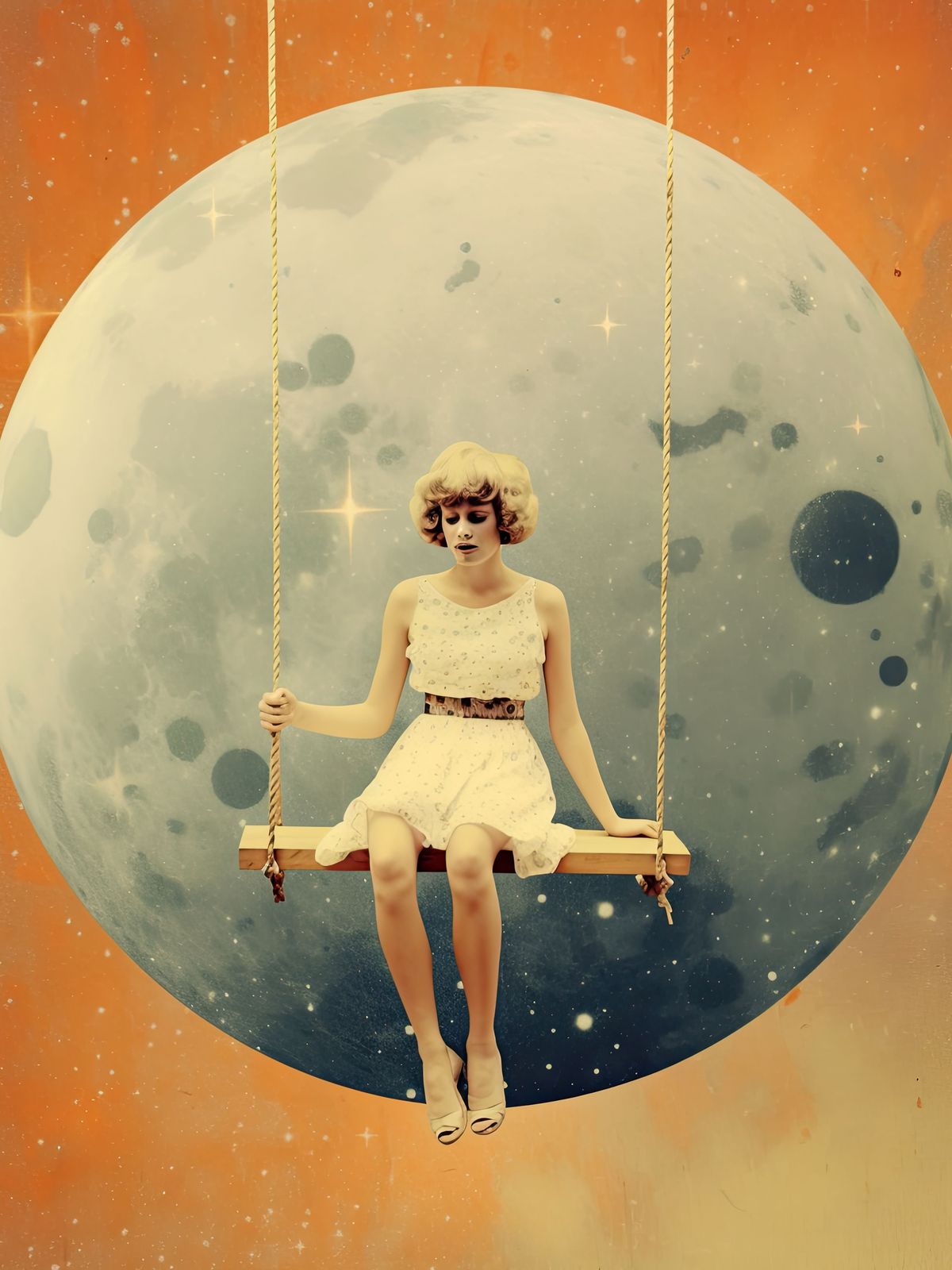 Poster - Girl on Swing with Moon