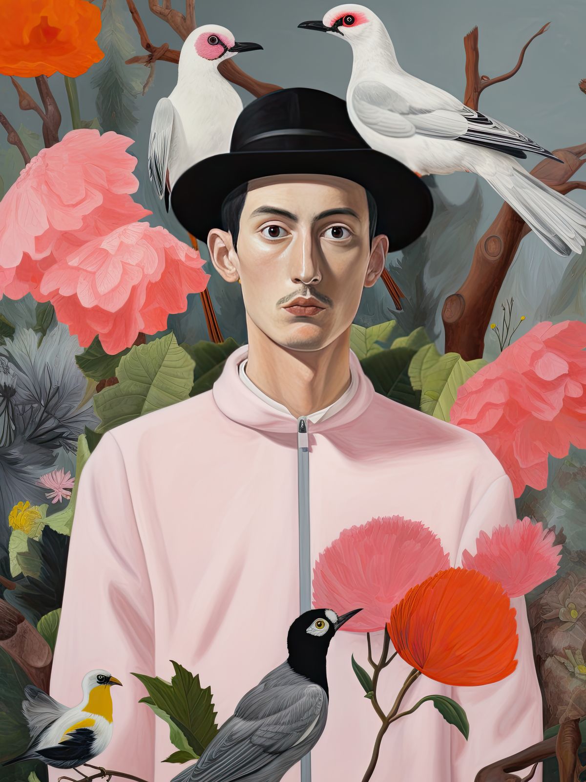 Poster - Man with Birds and Flowers