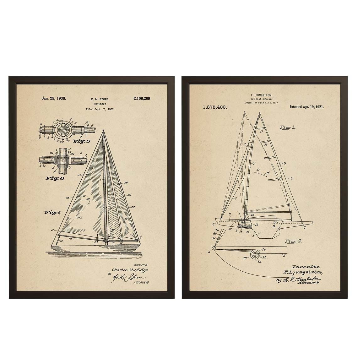 Patent Drawing Poster - Sailboat Designs / Set of 2
