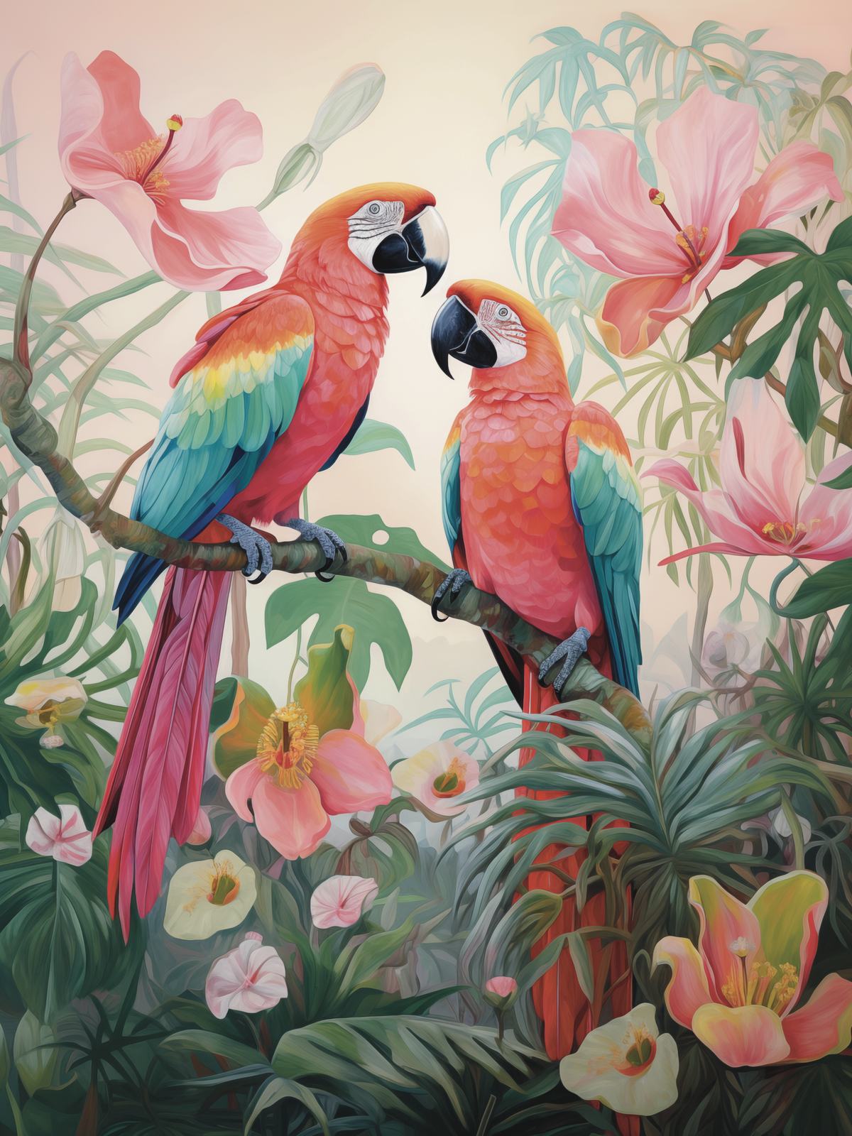 Poster - Parrots in Floral Paradise