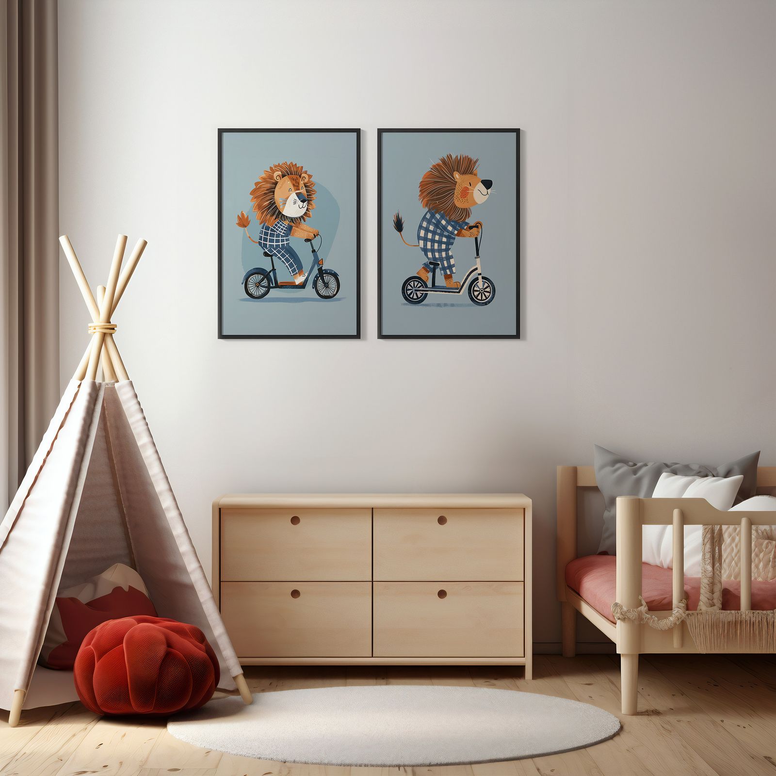 Poster - Lion on Scooter / Set of 2