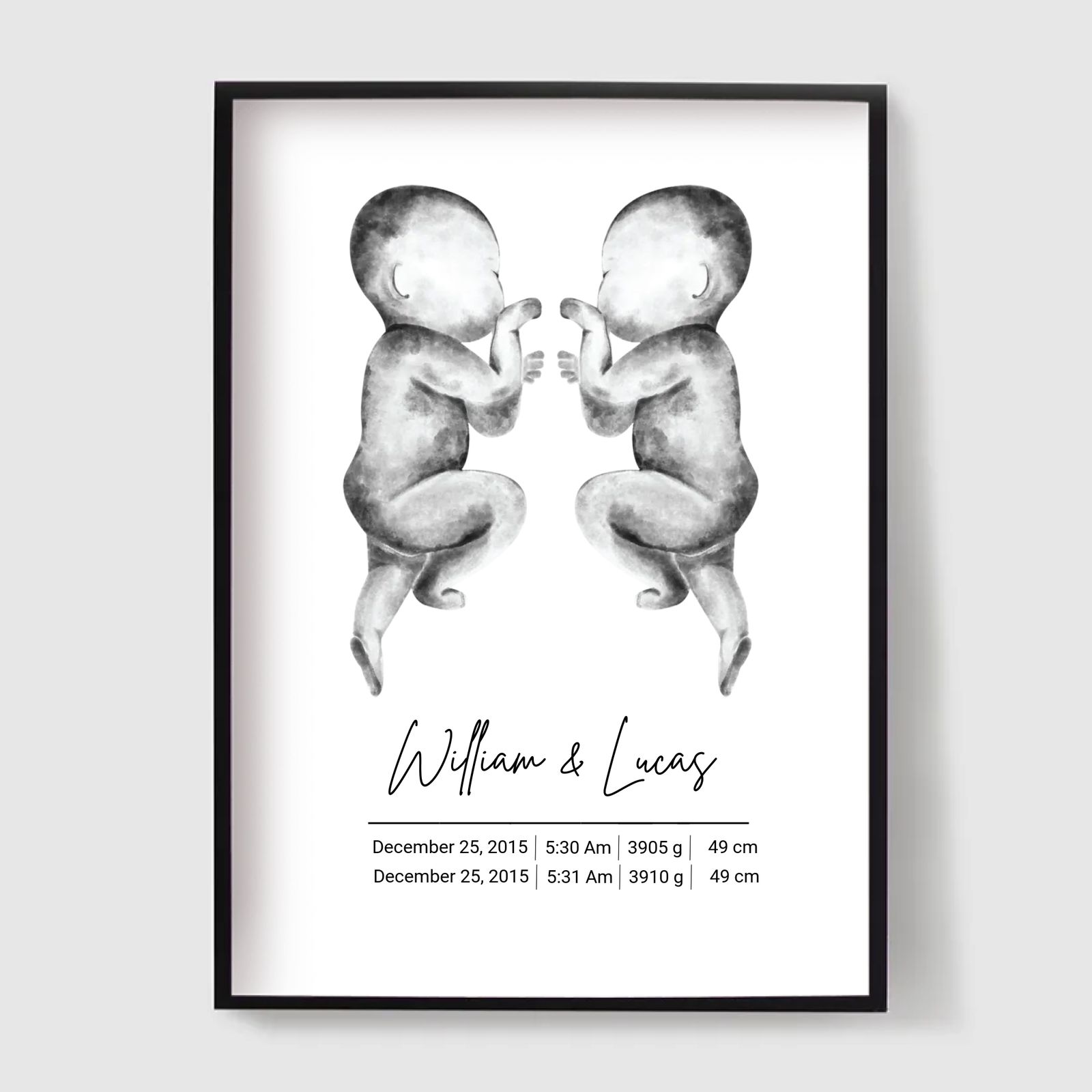 Personalised Poster -  Twin Birth Poster - Minimalist Design