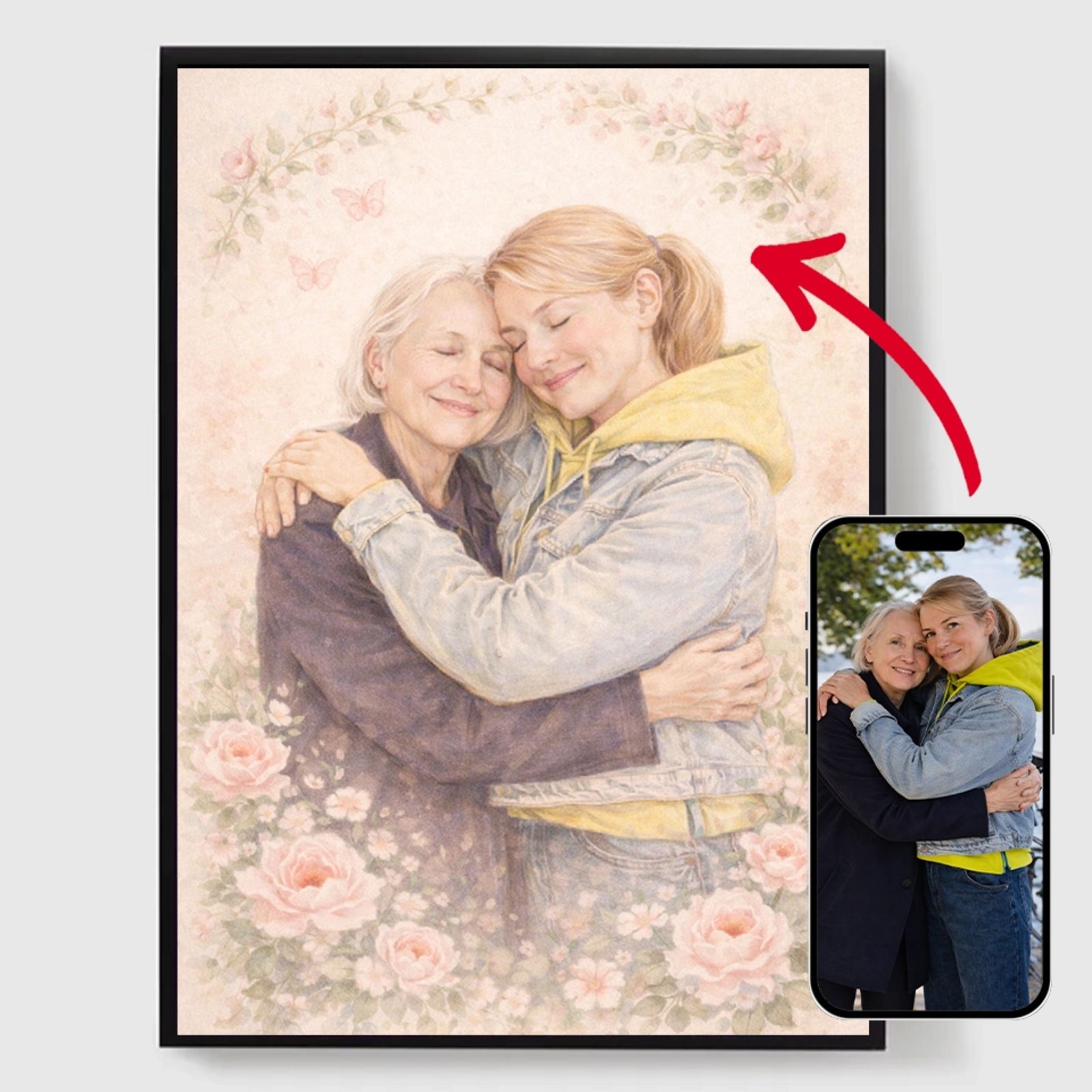 Personalised Poster – Mother and Daughter Flower Design – AI Poster