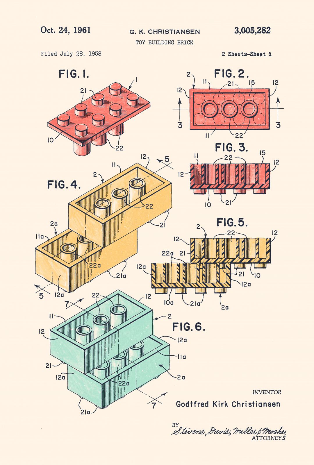Patent Drawing Poster - Toy Building Brick