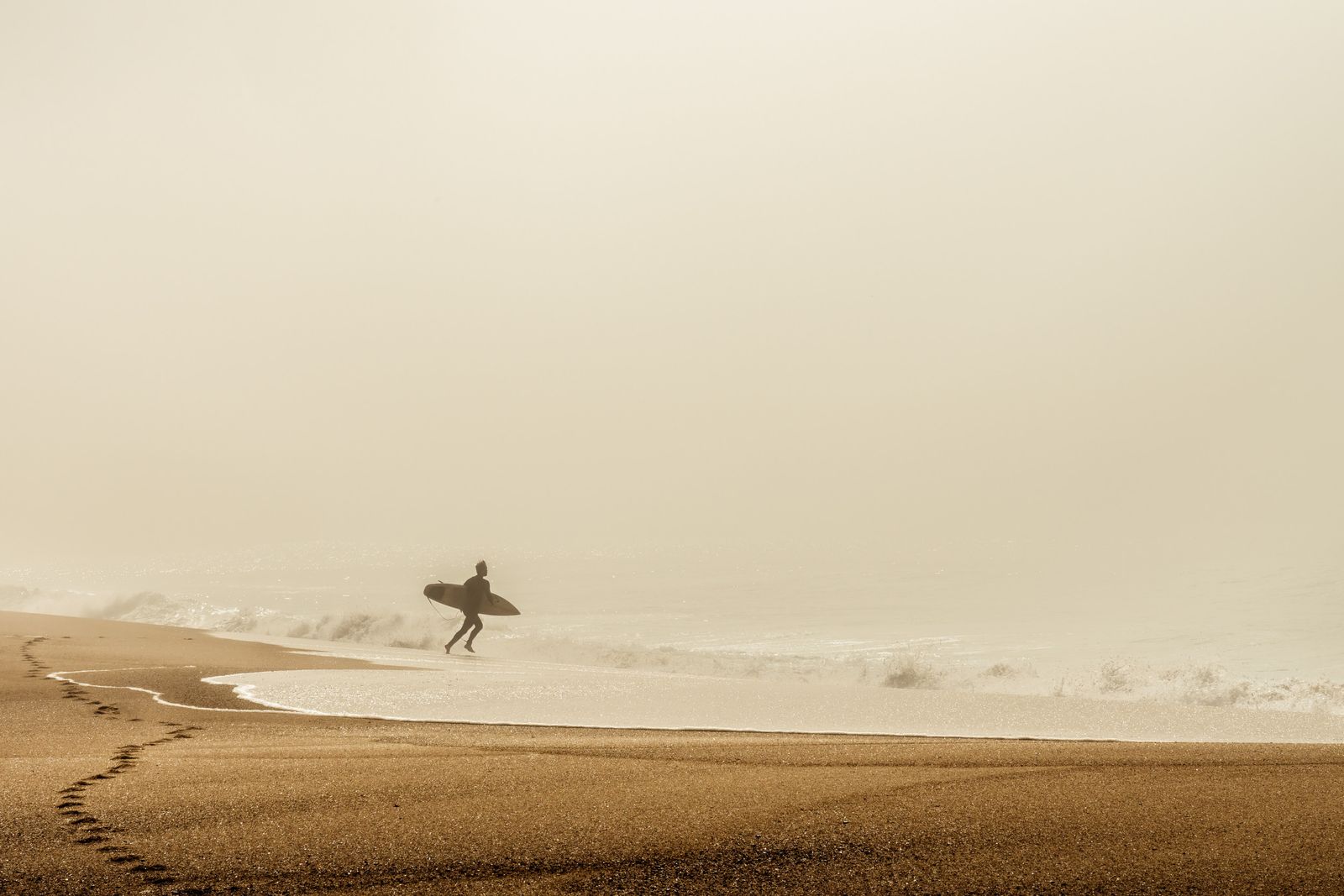 Poster - Surfer on Misty Beach