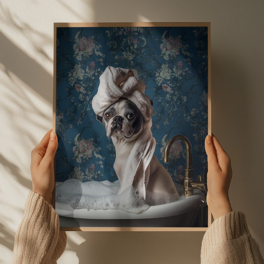 Poster - Stylish Pug in Bubble Bath
