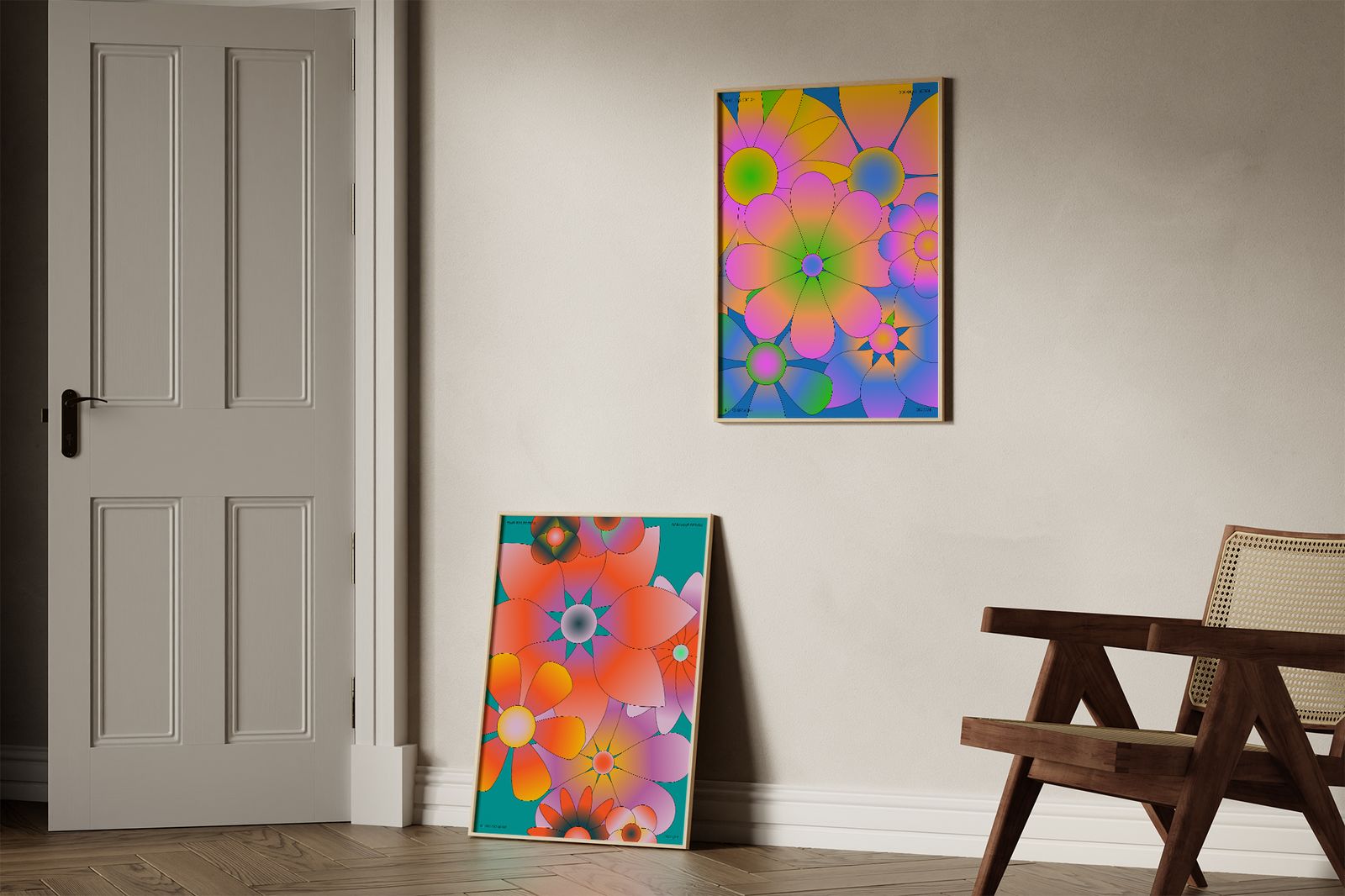 Poster - Retro Art Flowers / Set of 2