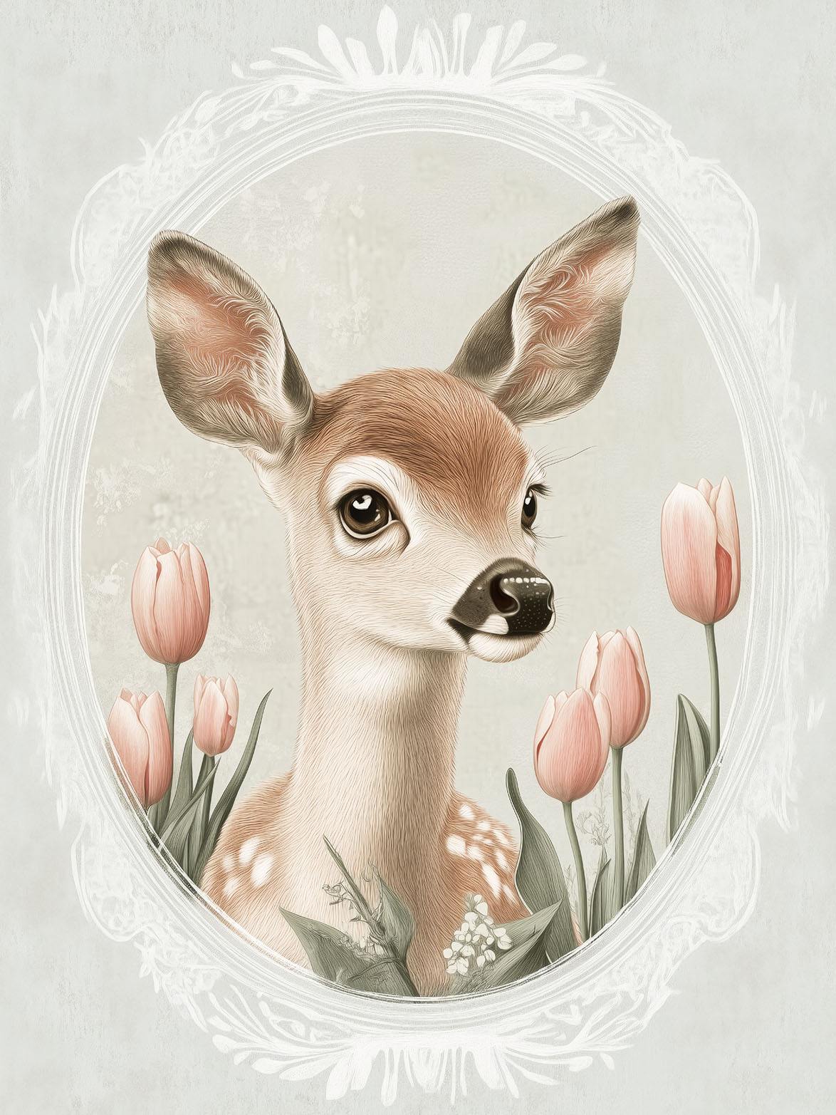 Poster - Deer with Tulips
