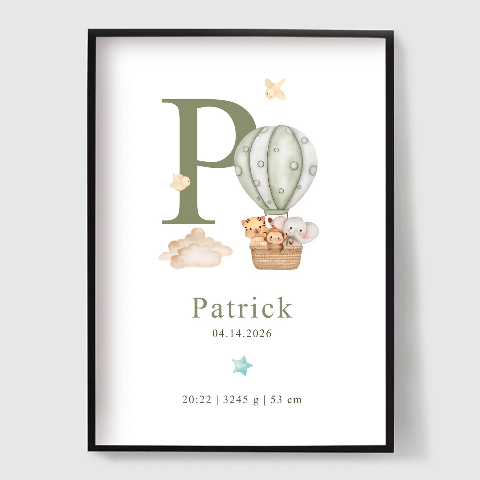 Personalised Poster -  Birth Poster with Air Balloon Theme