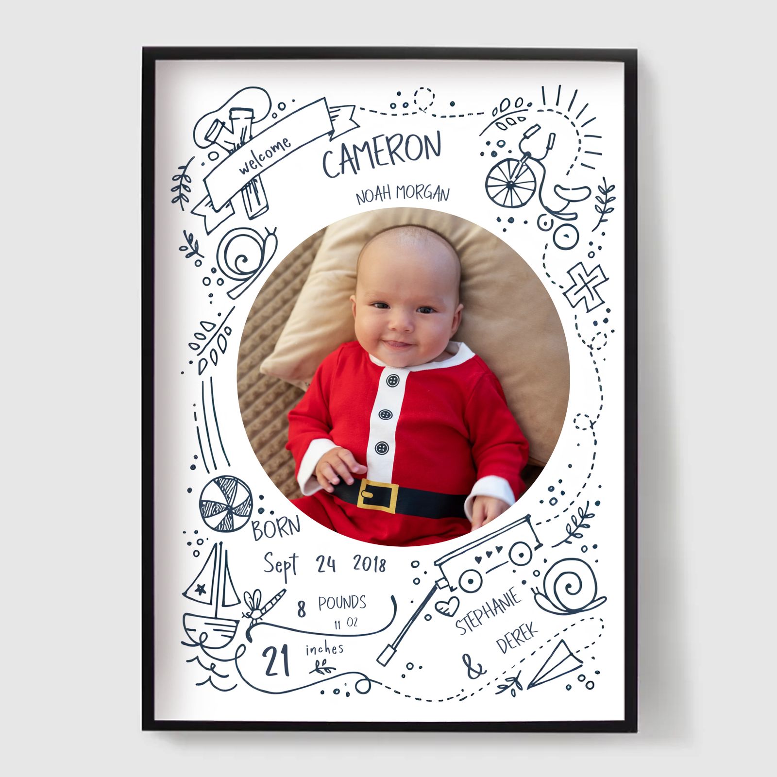 Personalised Poster -  Doodle Birth Poster with Birth Stats