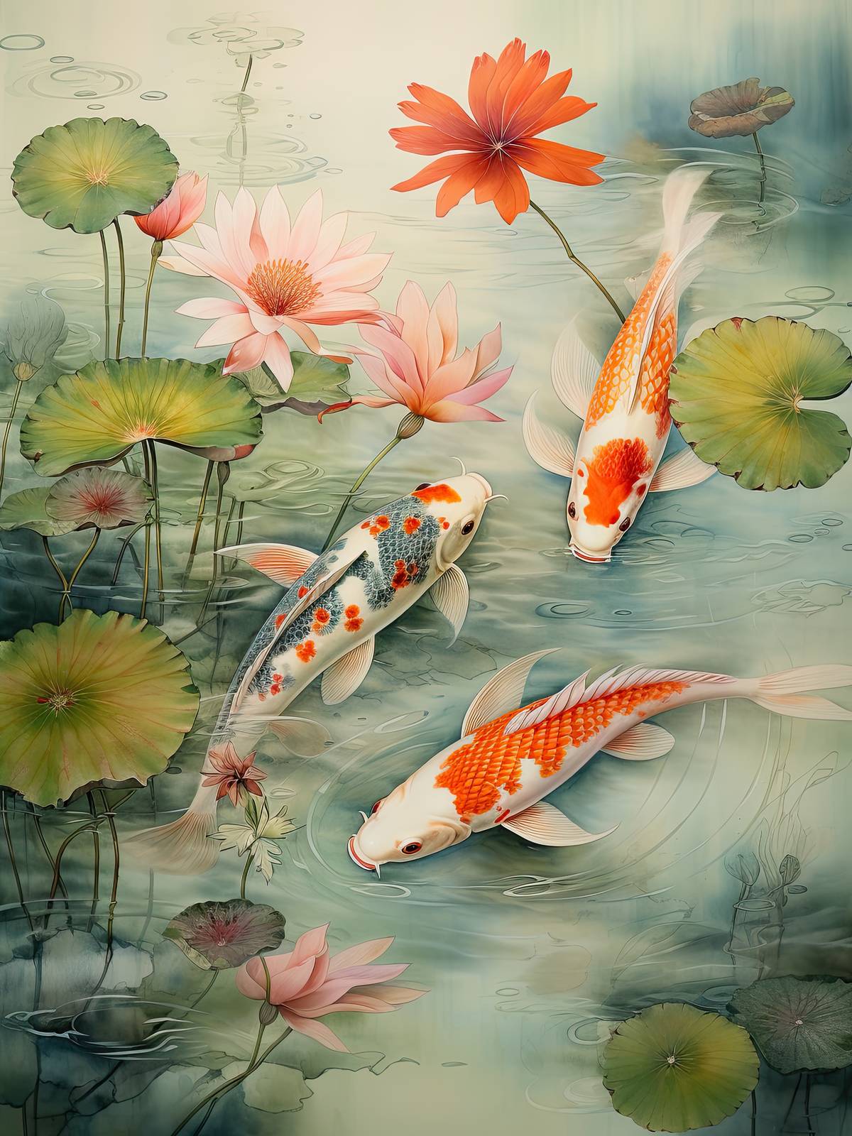 Poster - Koi Fish in Pond
