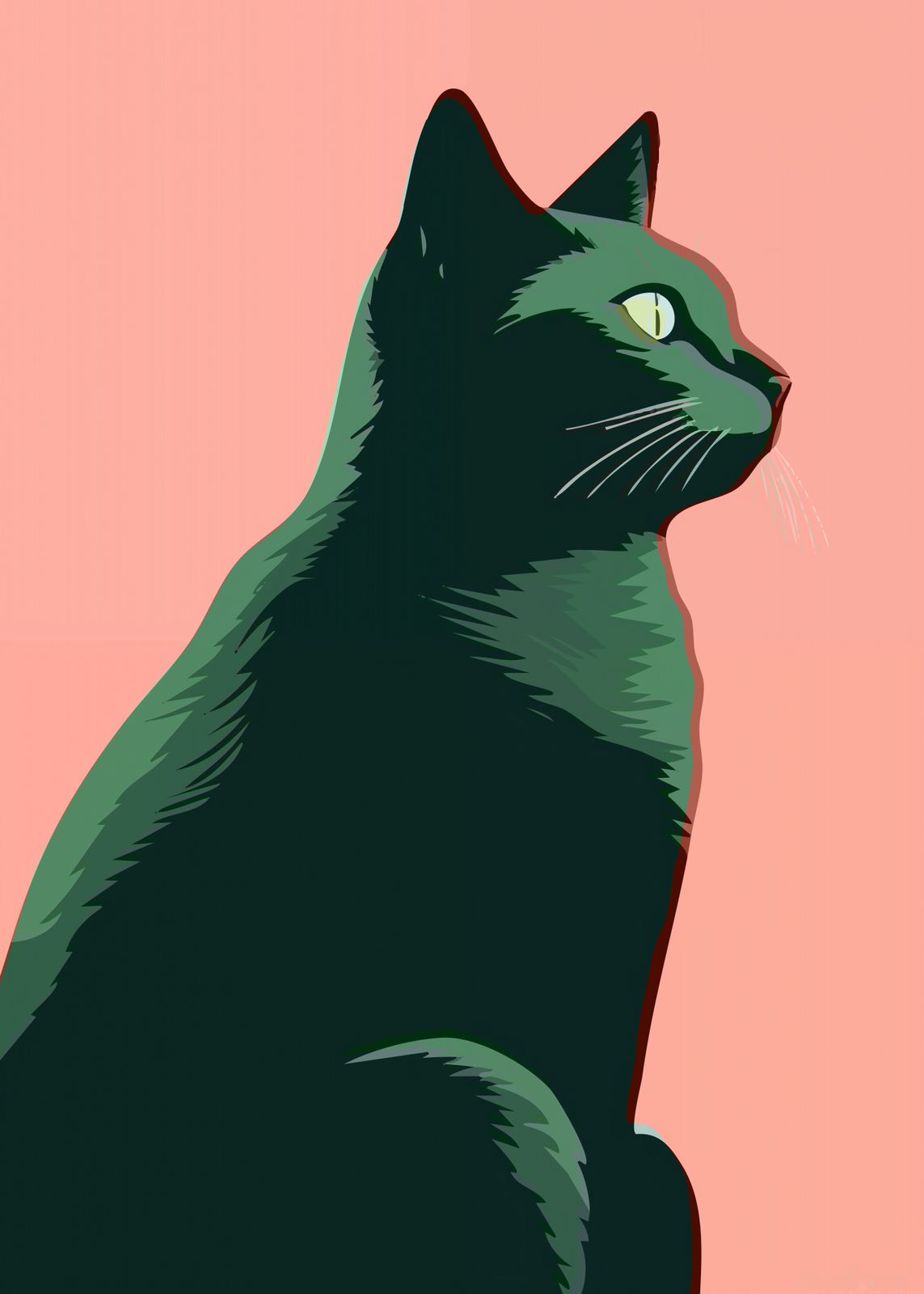 Poster - Green Cat Illustration