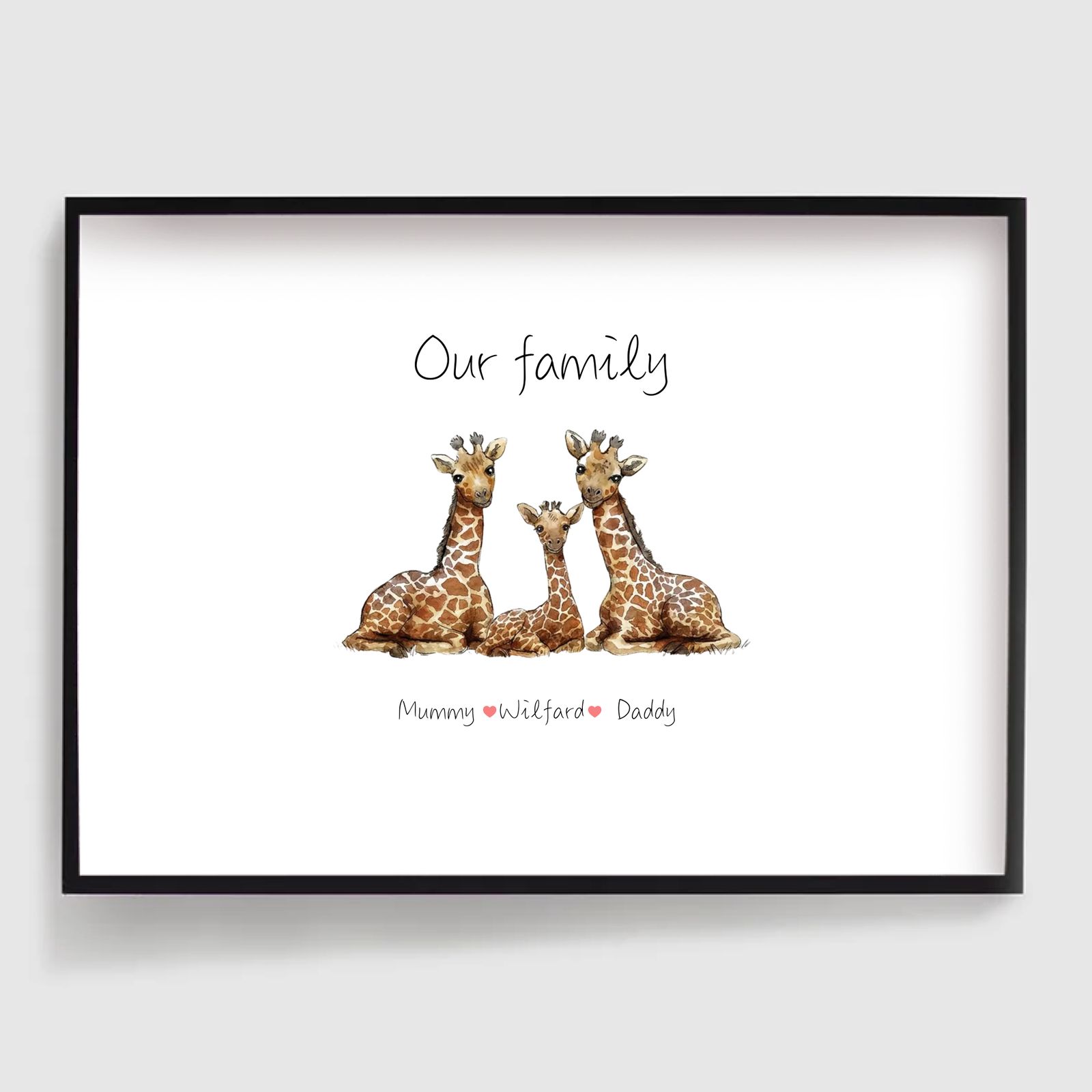 Personalised Poster - Giraffe Family Portrait  - 3 to 8 Family Members