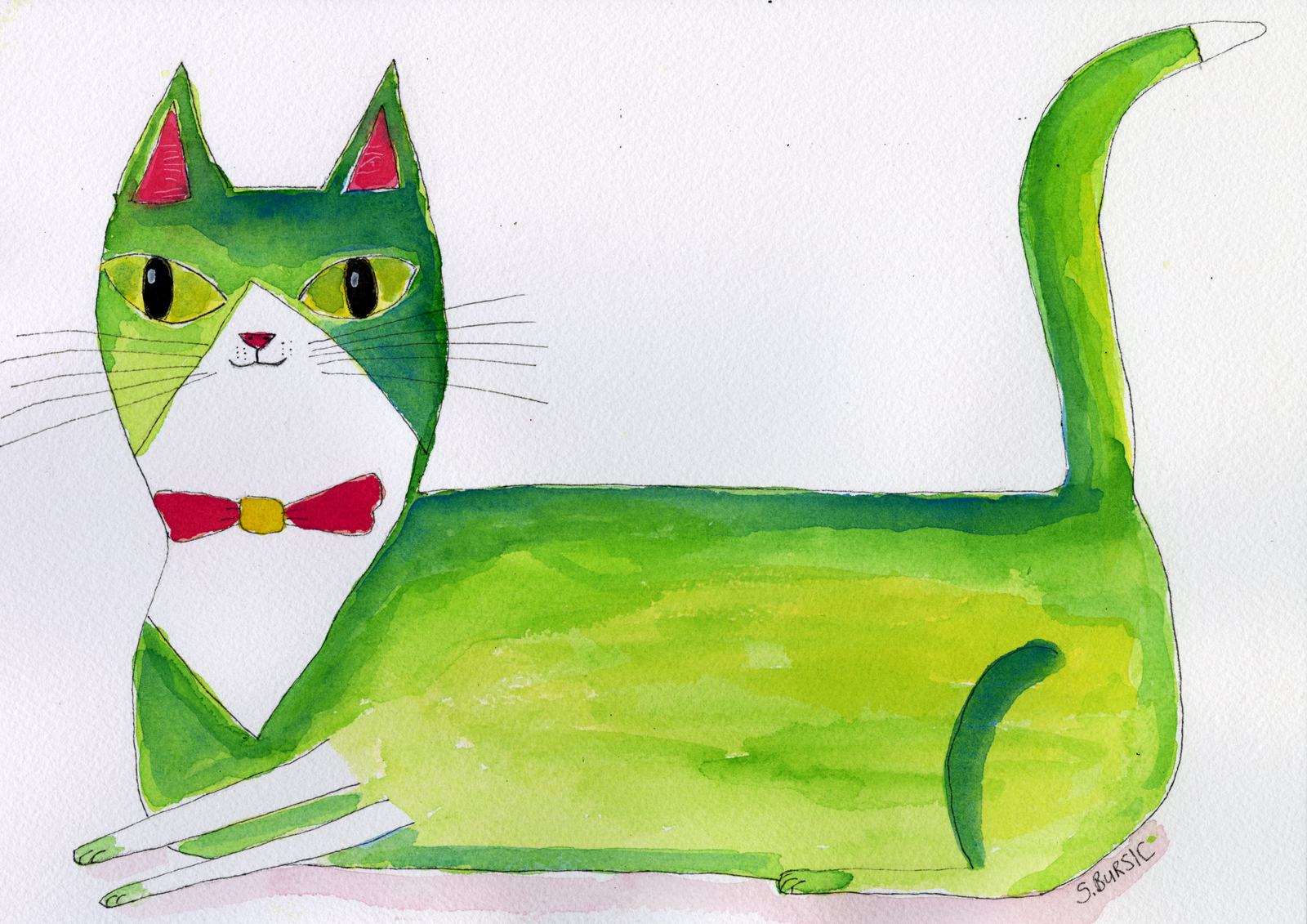 Poster - Green Cat with Bowtie