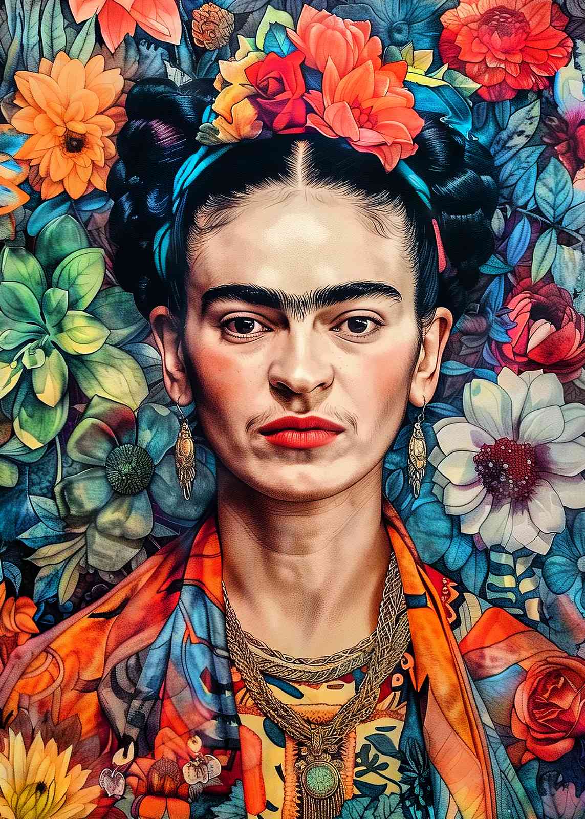 Poster - Frida Kahlo Floral Portrait