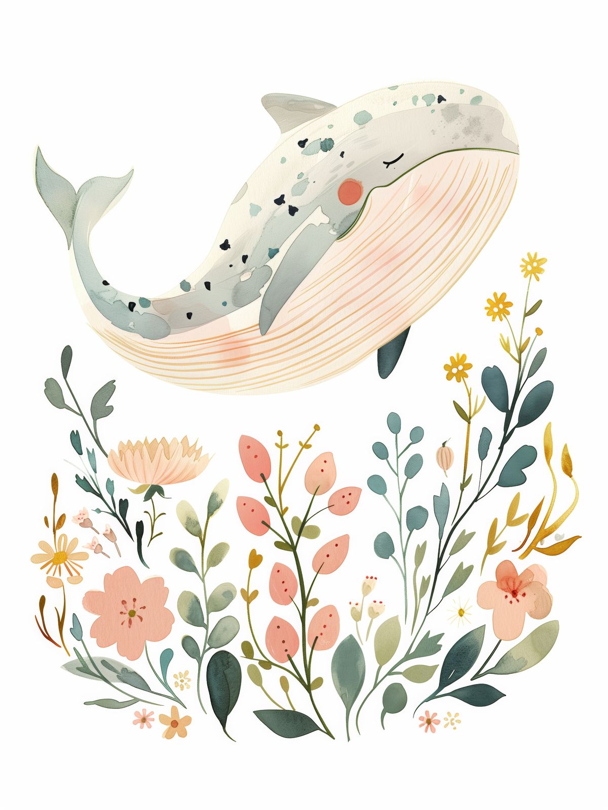 Poster - Whale and Floral