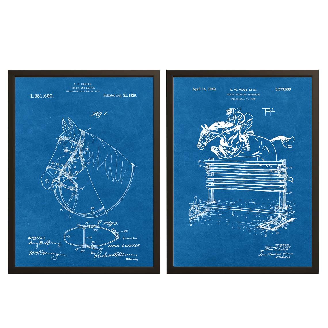 Patent Drawing Poster - Horse Bridle and Training / Set of 2