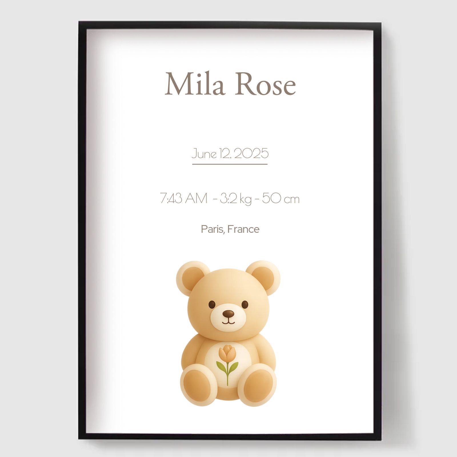 Personalised Poster - Teddy Custom Birth Announcement