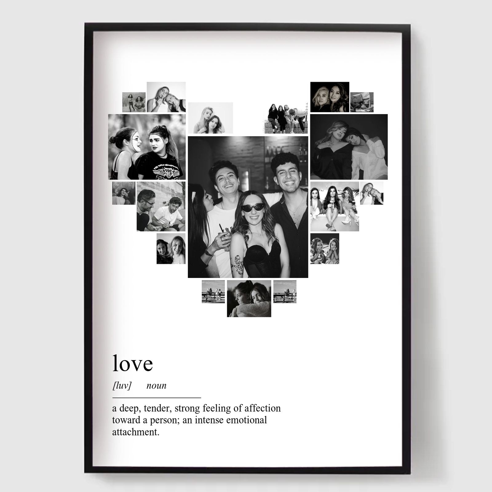 Personalised Poster - Black and White Heart Photo Collage