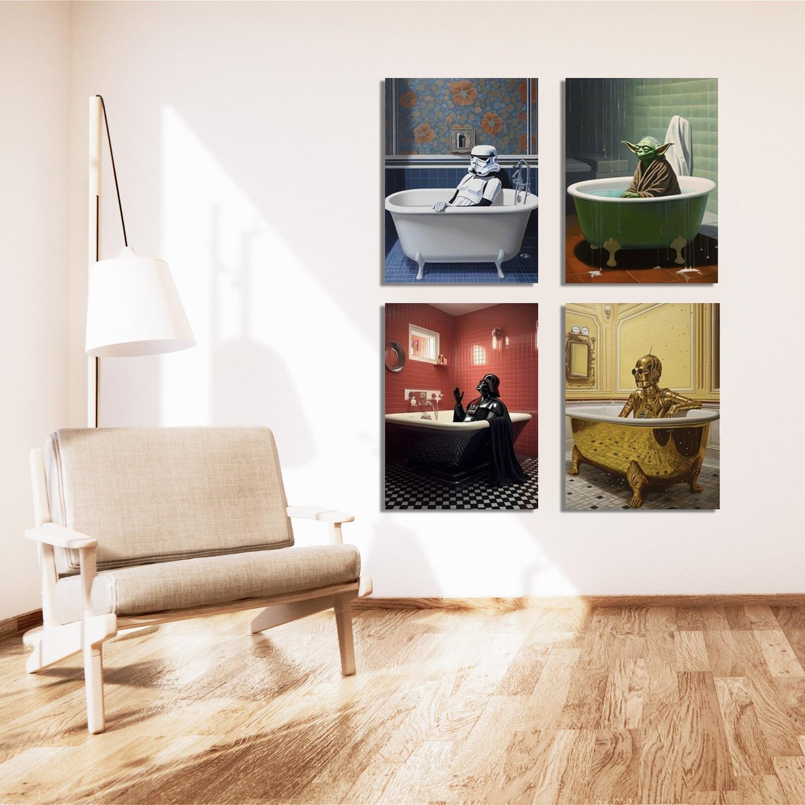 Star Wars characters in bathtubs poster set of 4