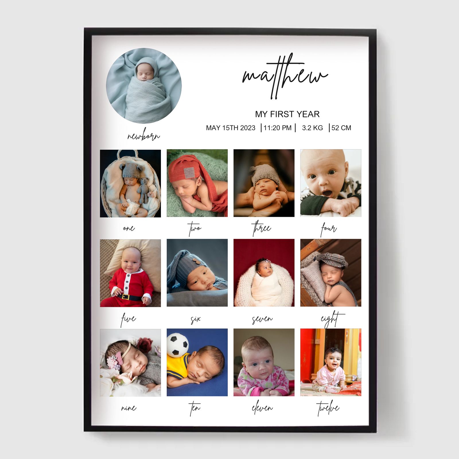 Personalised Poster - My First Year Birth Poster - 13 Photos