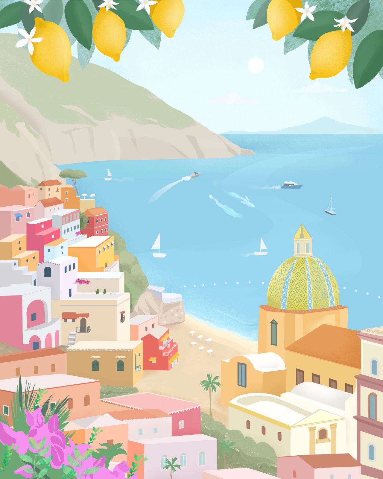 Poster - Coastal Village Scene