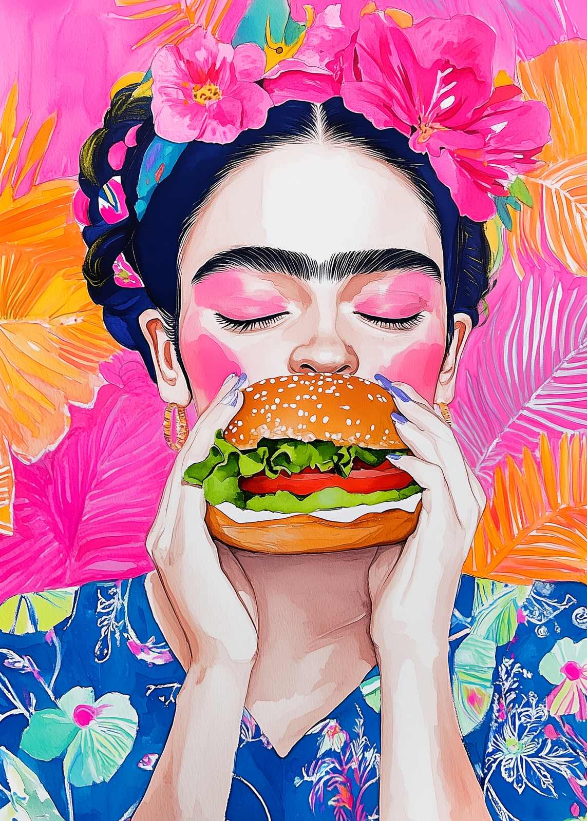 Poster - Frida Kahlo with Burger