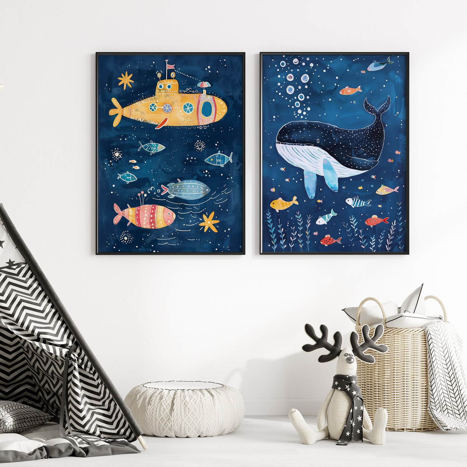Poster - Whale and Submarine / Set of 2
