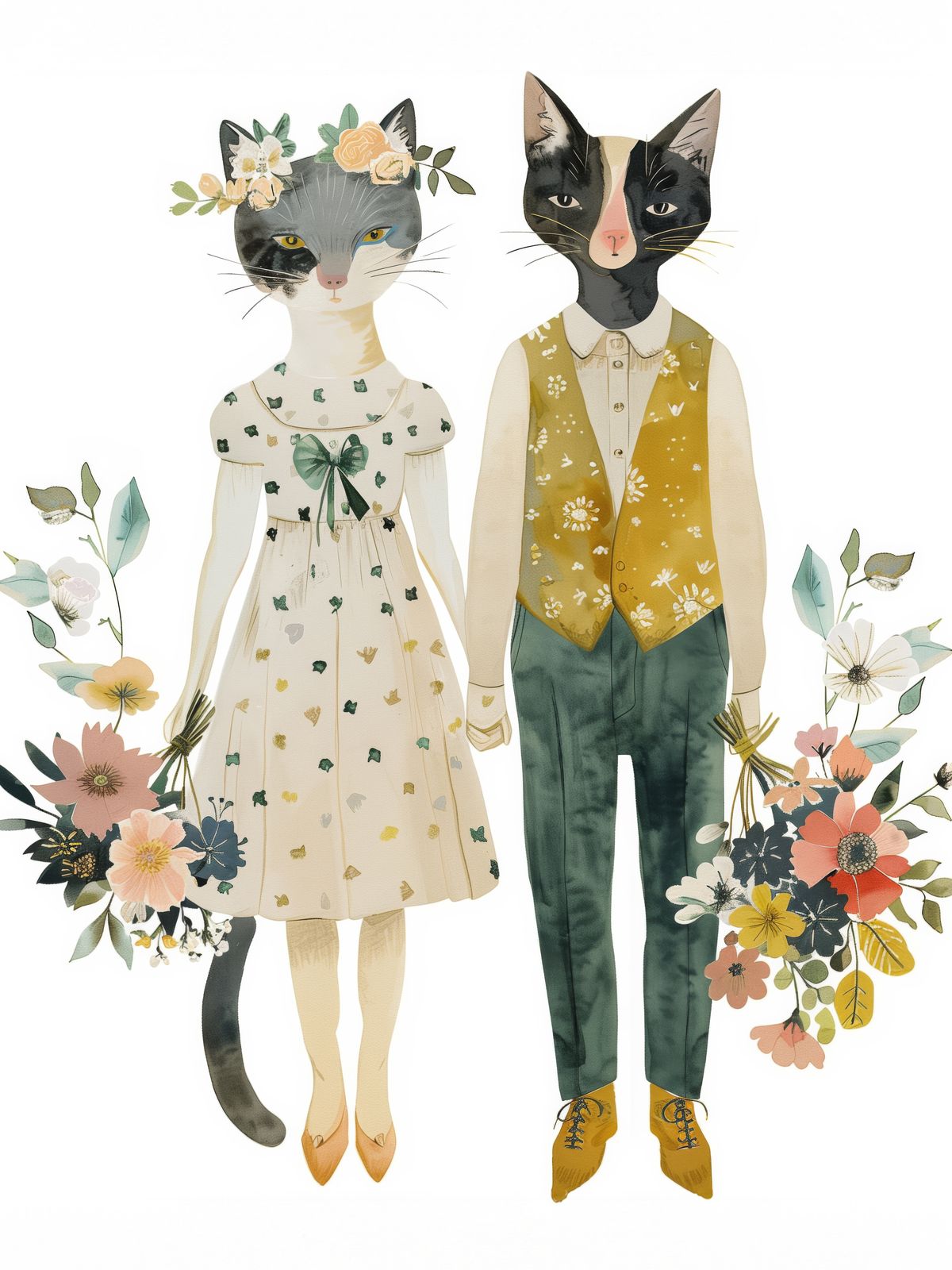 Poster - Cats Floral Illustration