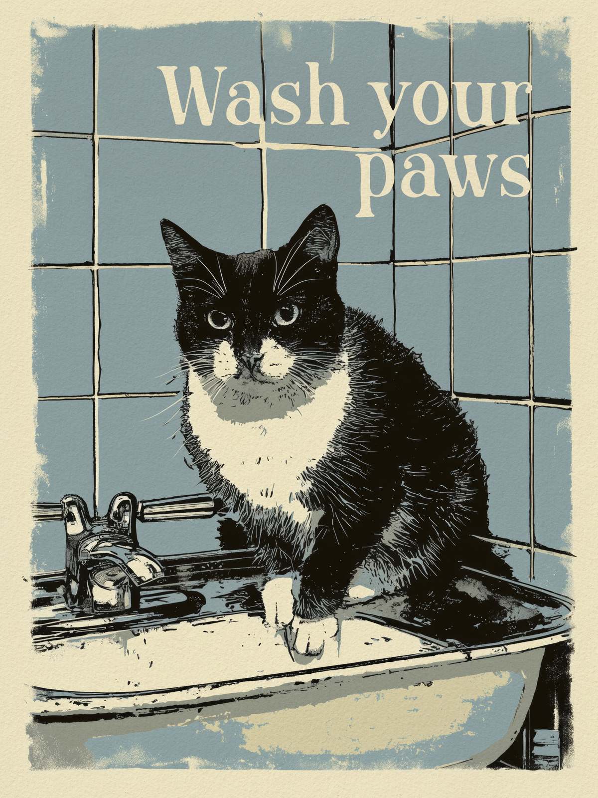 Poster - Cat Wash Your Paws