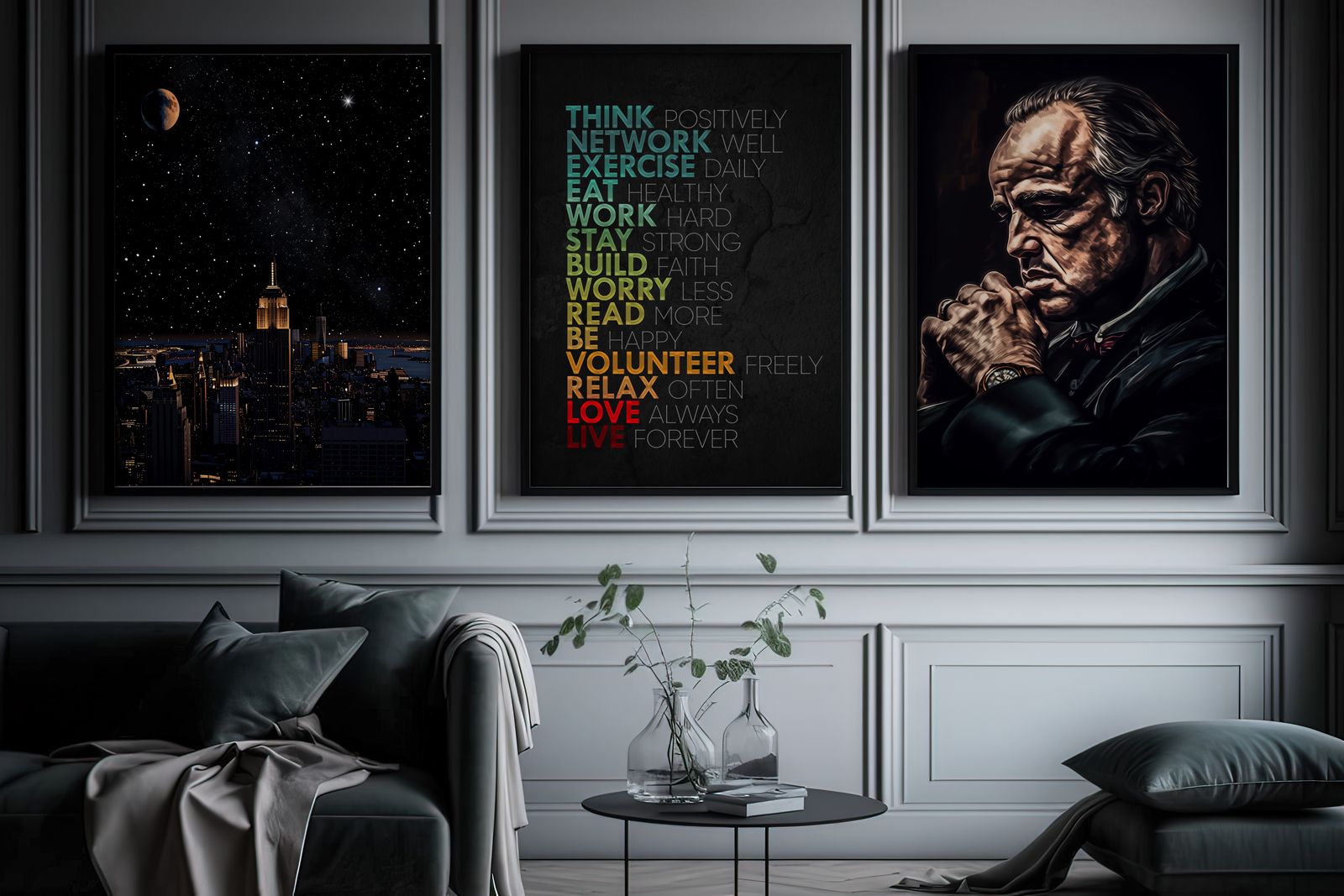 Poster - City, Quotes & Iconic Portrait / Set of 3